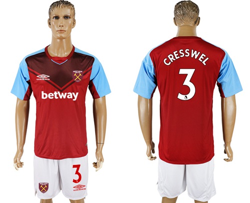 West Ham United #3 Cresswell Home Soccer Club Jersey